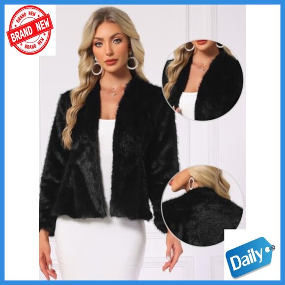 Faux Fur Overcoat Long Sleeve Open Front Loose Fit Party Winter Coat - Picture 4 of 6